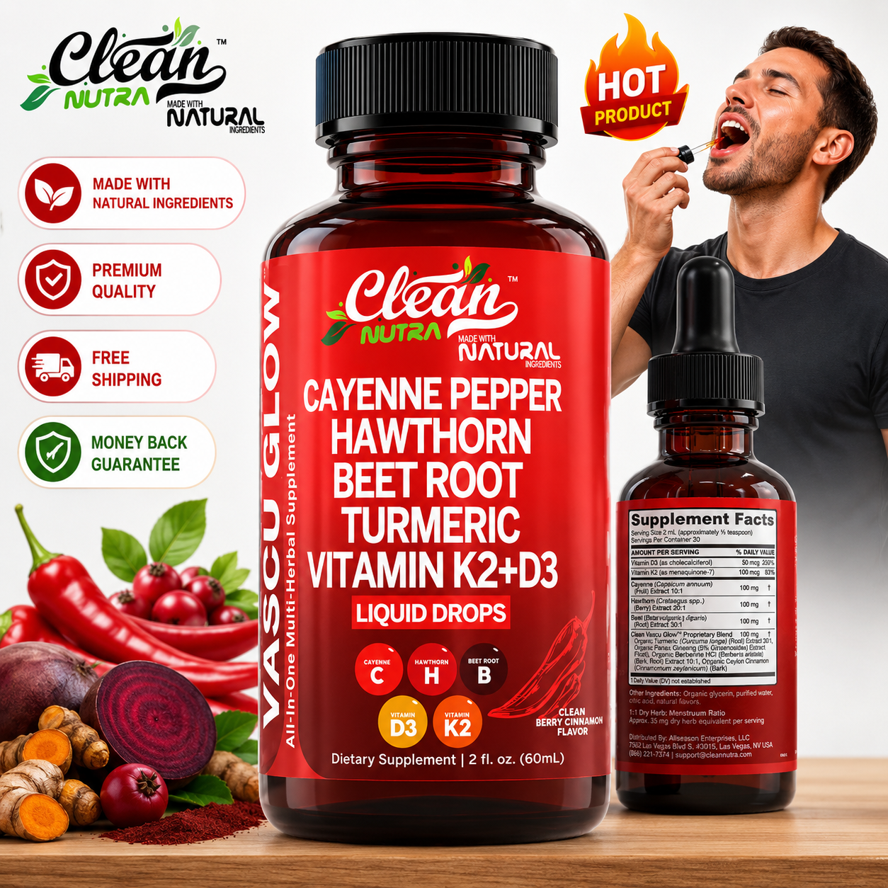 Clean Nutra Cayenne Pepper Liquid Drops with Hawthorn Berry supplement