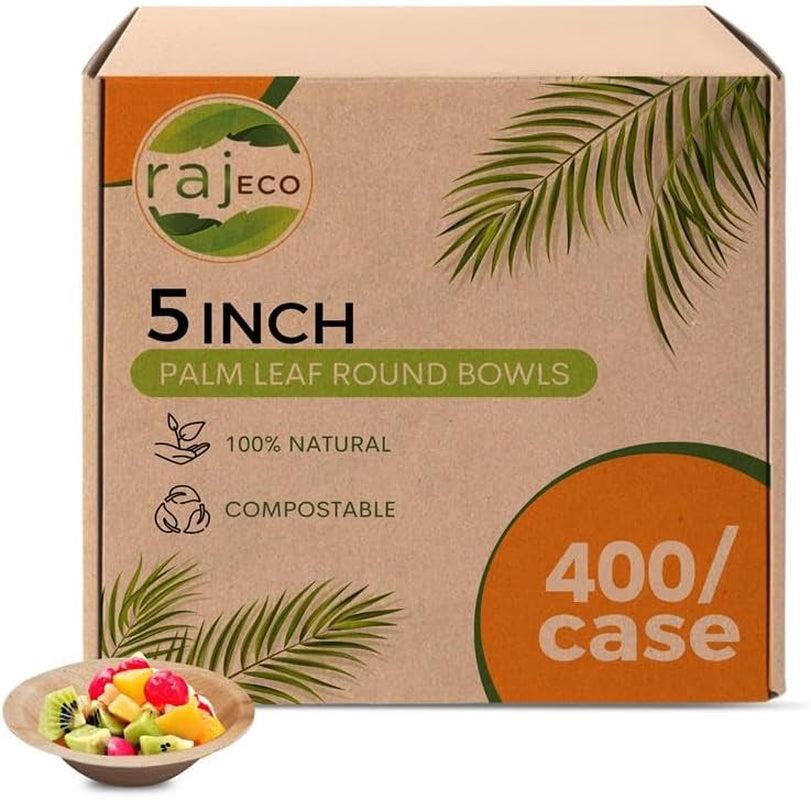 Raj Disposable Palm Leaf Bowls (50 Count, 6" Bowls) Strong Bowl like Bamboo Party Bowl - Decorative Compostable Tableware for Lunch, Dinner, Birthday, Outdoor, BBQ, Picnic, Parties