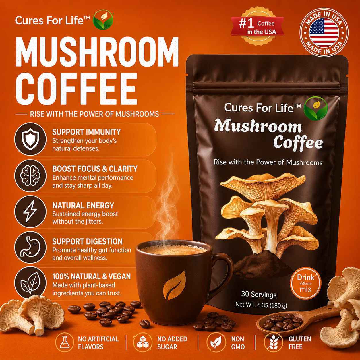 Mushroom Coffee Drink Mix, 30 Servings, 6.35 oz (180 g)