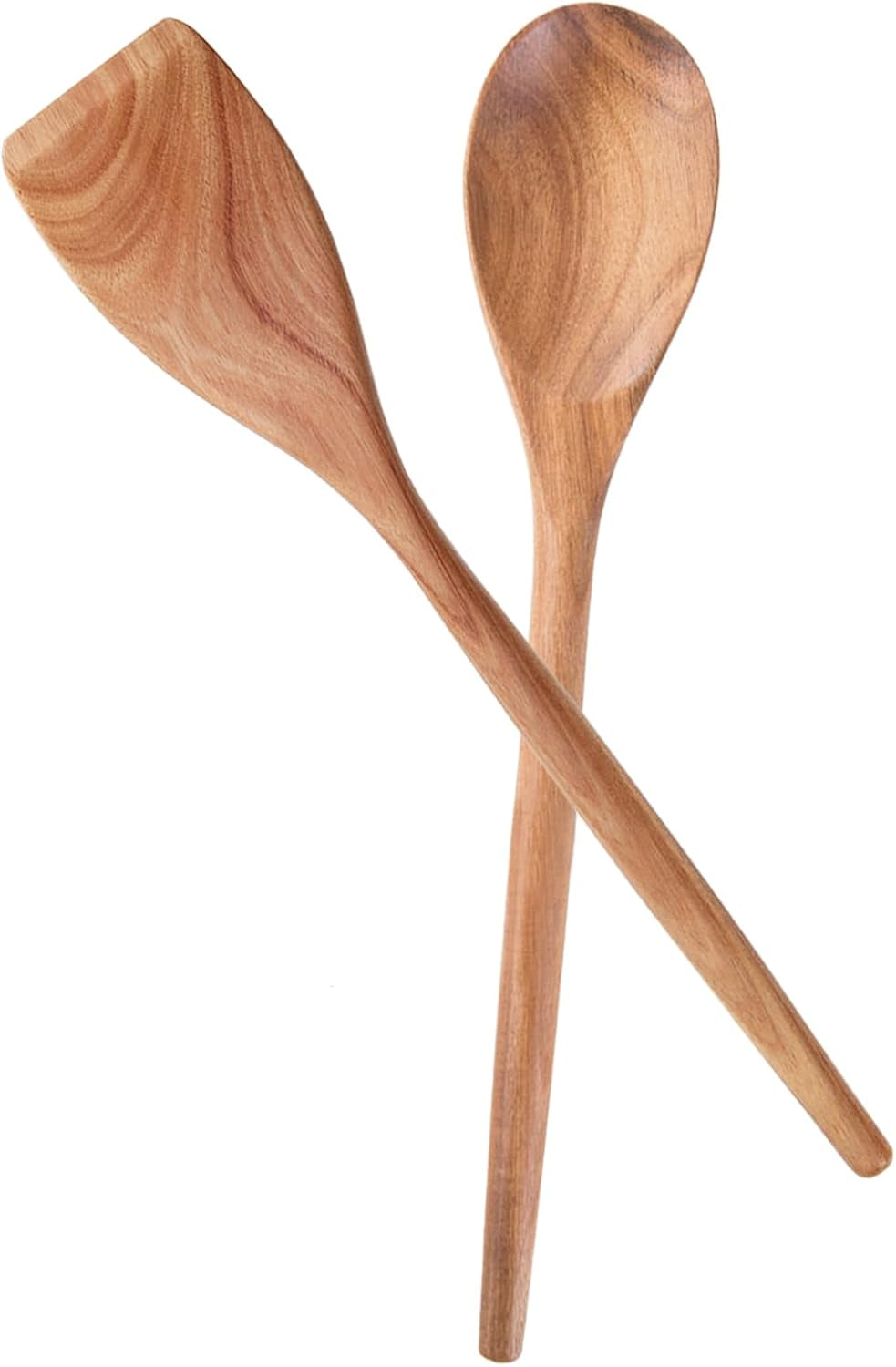 2PCS Acacia Wooden Spoons for Cooking-14 Inch Smooth Finish Cooking Spoons-Comfortable Grip Wood Spoons for Cooking - Non-Stick Cooking Utensils (Spoon + Corner Spoon)