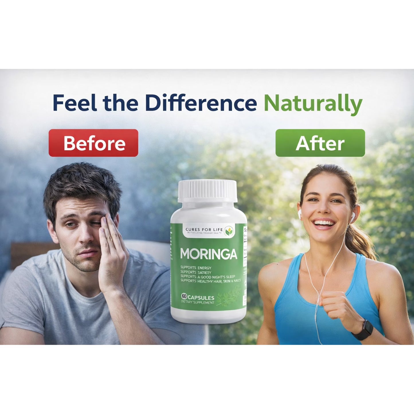 Moringa Capsules 6000mg 60 Count Moringa Leaf Extract for Energy & Immune Support