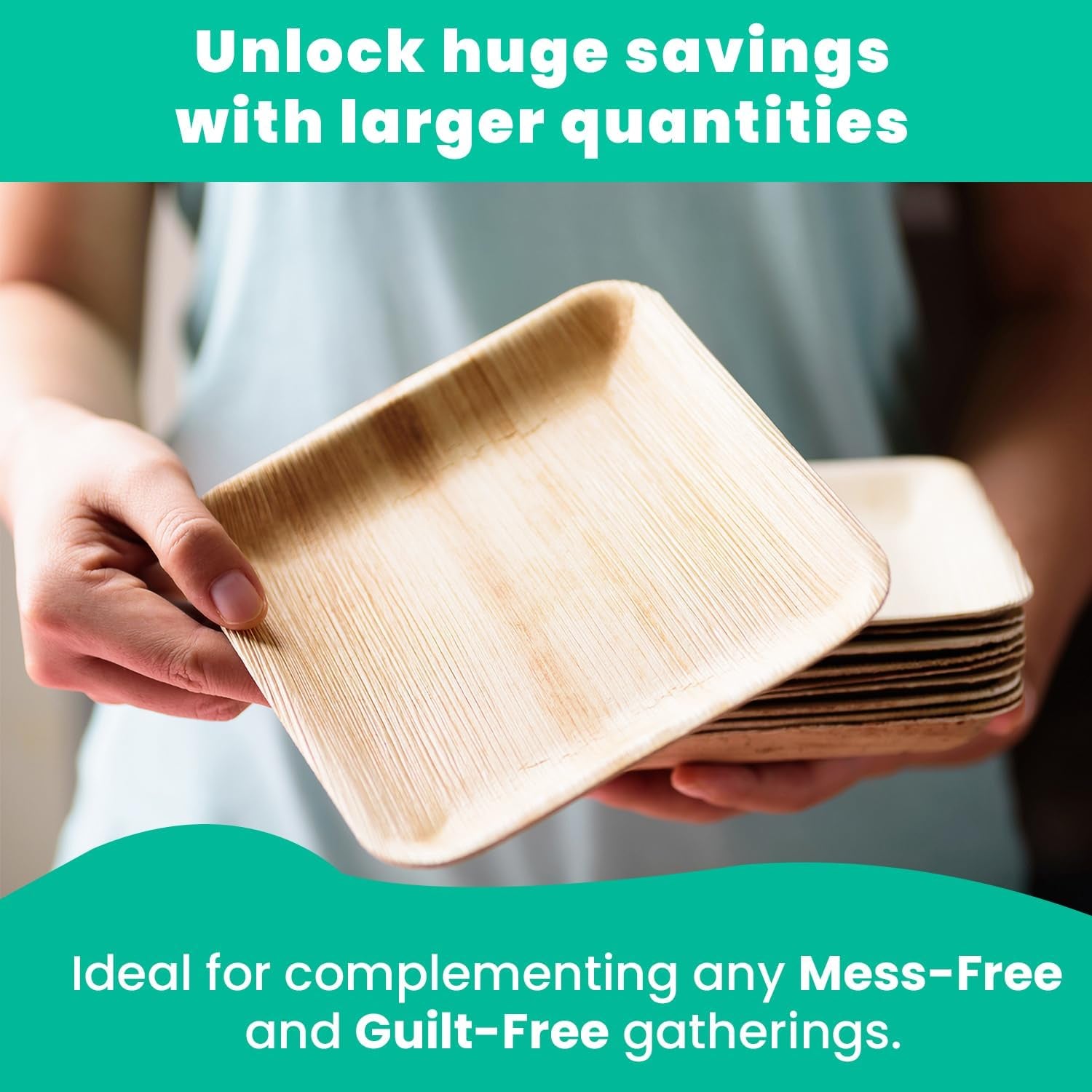 Disposable Bamboo Plates with Cutlery – 150Pc 8 Inch Square Plates Set with 50 Wooden Knives and Forks – Biodegradable Nature-Friendly