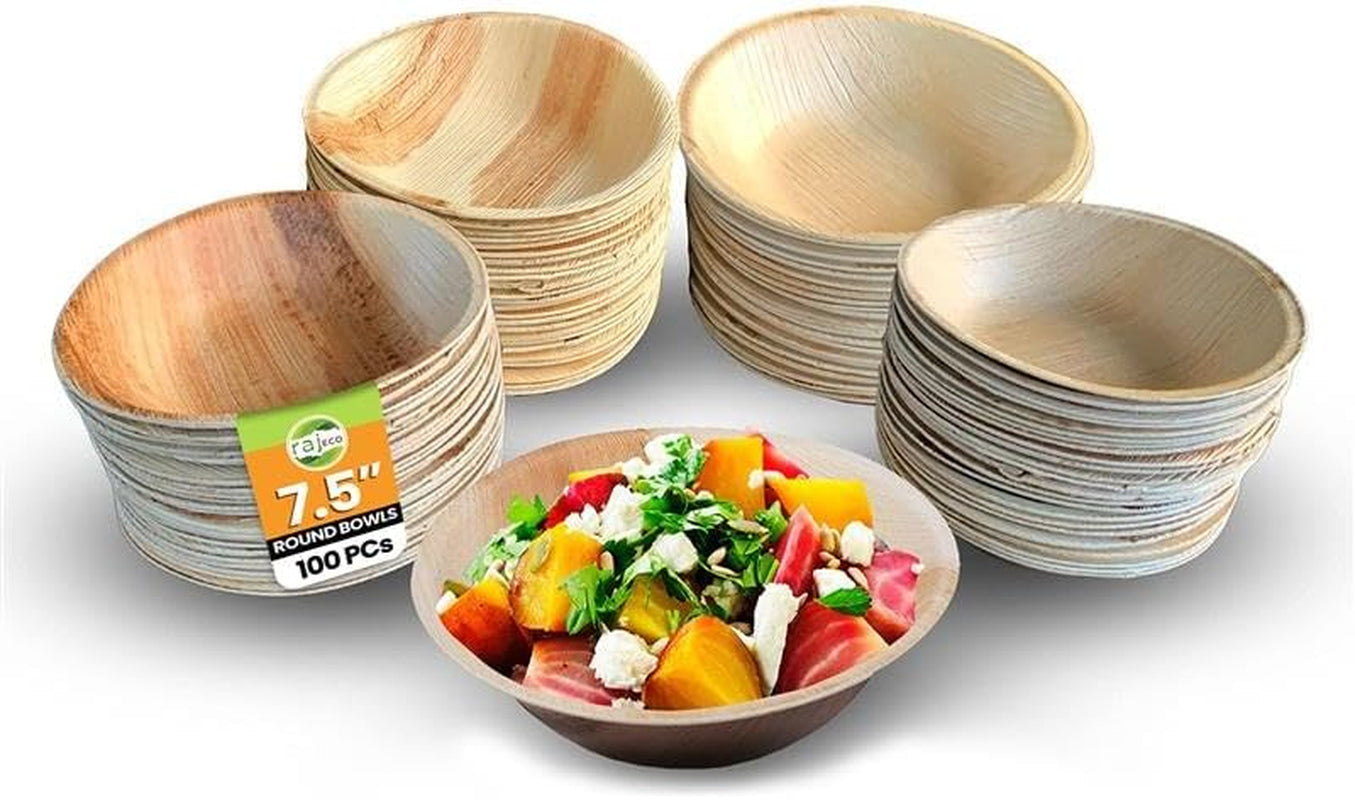 Raj Disposable Palm Leaf Bowls (50 Count, 6" Bowls) Strong Bowl like Bamboo Party Bowl - Decorative Compostable Tableware for Lunch, Dinner, Birthday, Outdoor, BBQ, Picnic, Parties