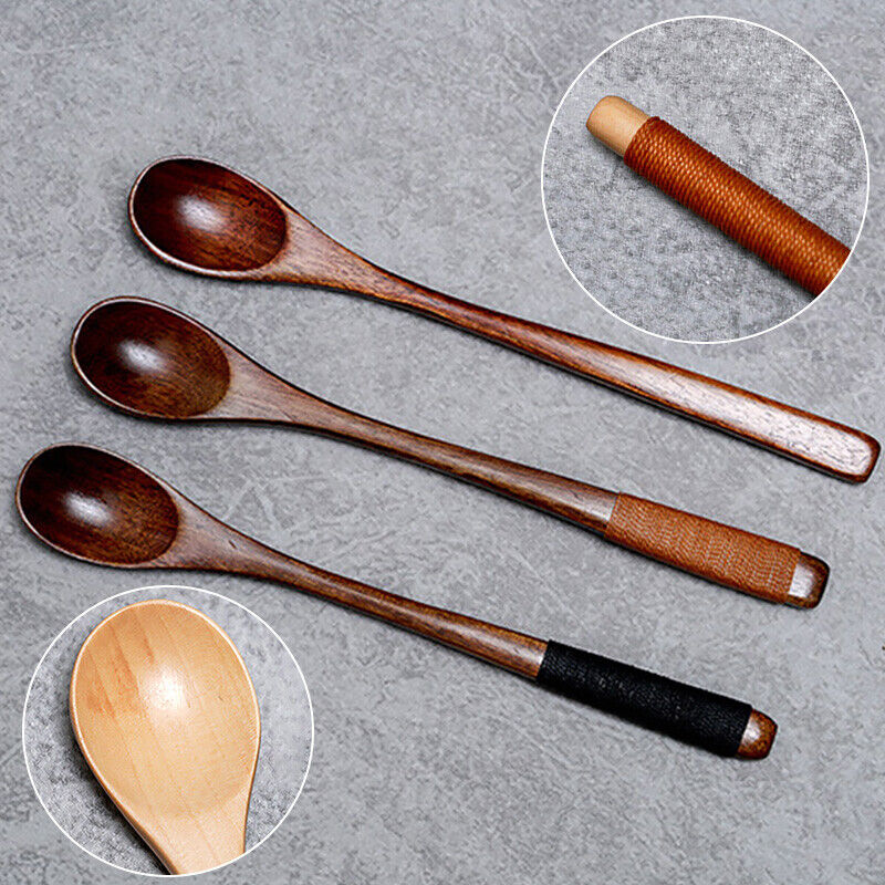 Cutlery Wooden Long Handle Spoon Coffee Teaspoon Dessert Honey Stirring Spoons