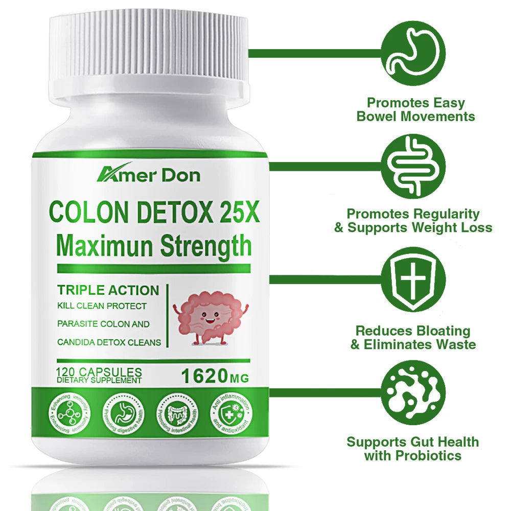 Detox  Colon Liver Gut Cleanse Toxins Energy Boost Weight Loss Capsules  120 ct