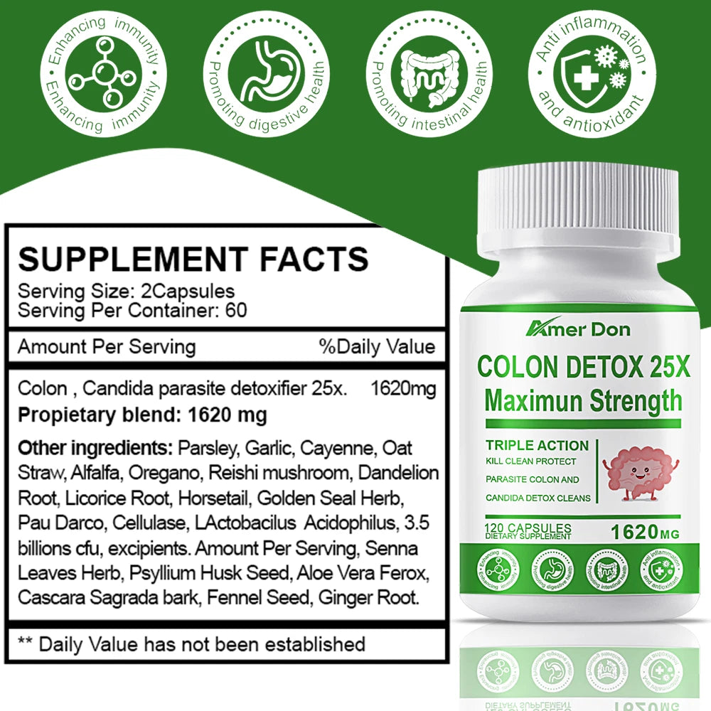 Detox  Colon Liver Gut Cleanse Toxins Energy Boost Weight Loss Capsules  120 ct