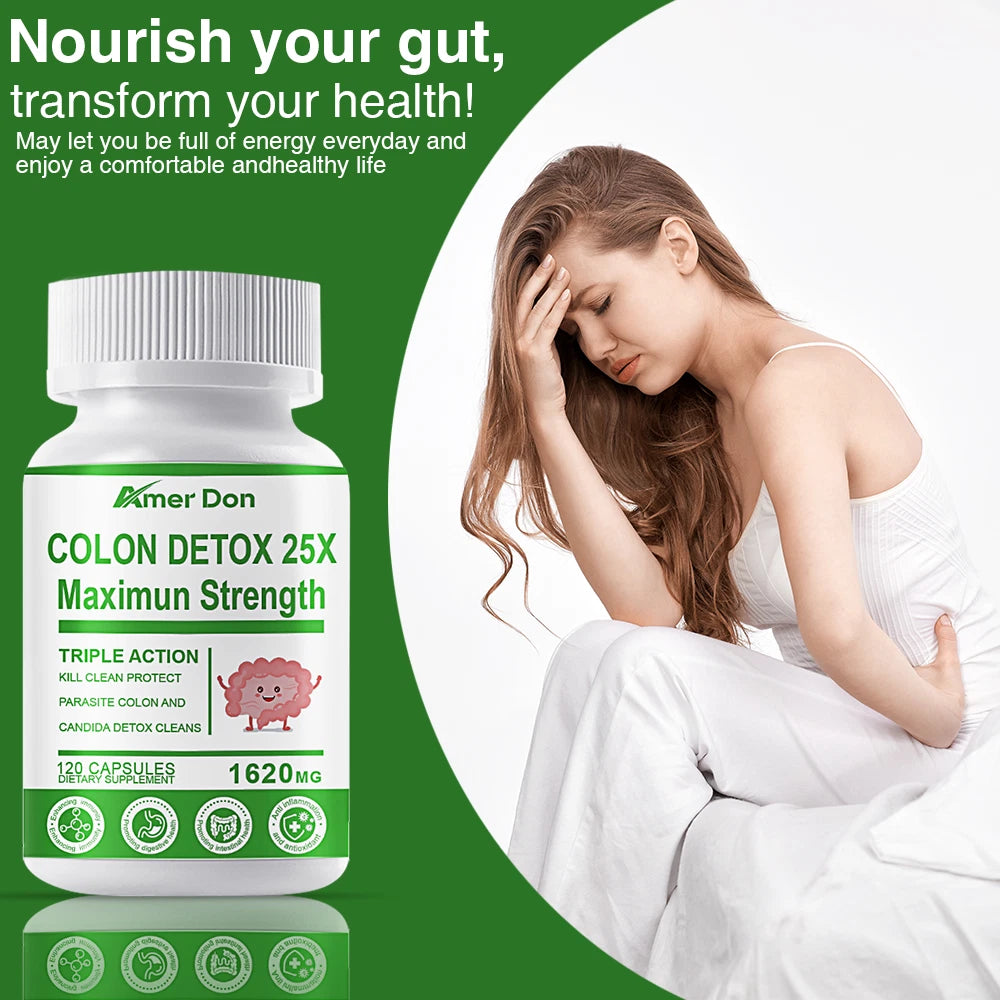 Detox  Colon Liver Gut Cleanse Toxins Energy Boost Weight Loss Capsules  120 ct
