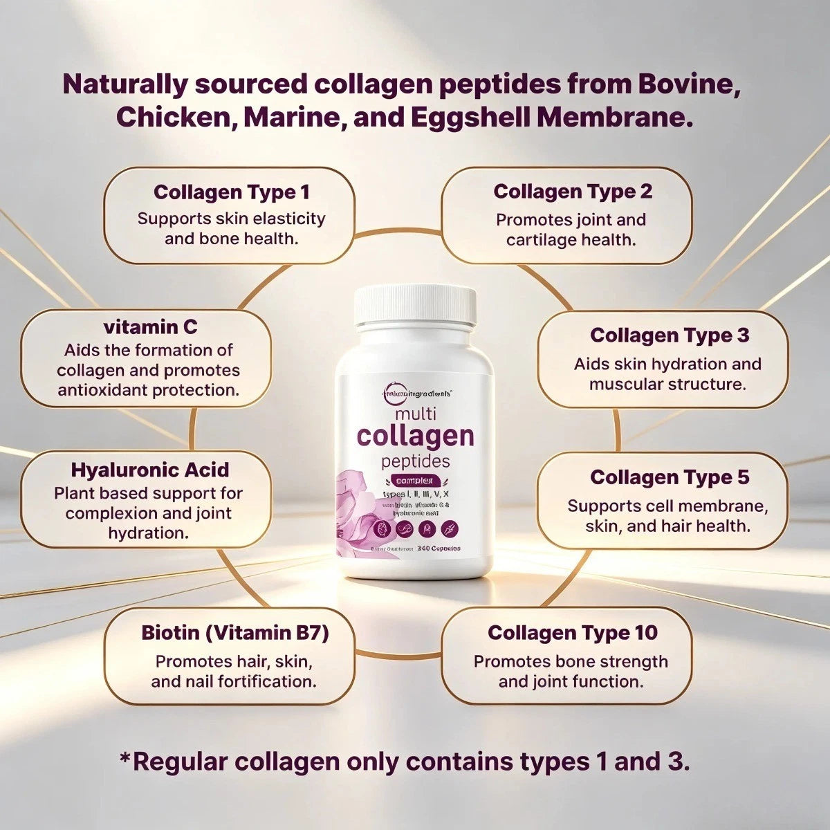 Micro Ingredients Multi Collagen Pills–Types I,II,III,V,X for Hair, Skin & Nails