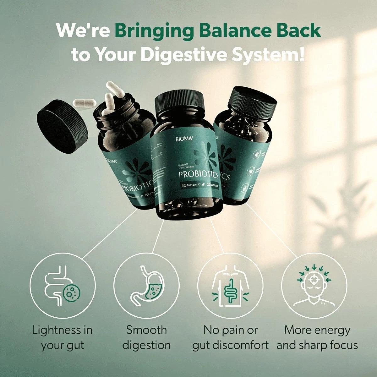 BIOMA Probiotics 3-Bottle Pack – 180 Capsules Each, Digestive & Gut Health Support for Men & Women