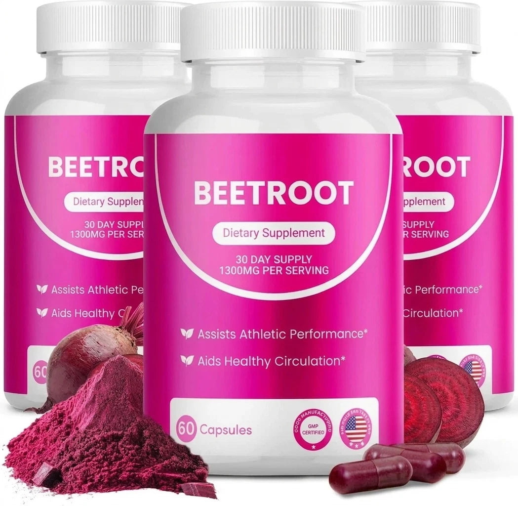 Organic Beet Root  Natural Energy Boost Blood Pressure  3PCS  (180 Capsules)