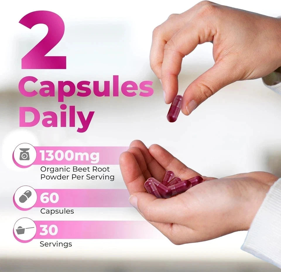 Organic Beet Root Supplement 180 Capsules per bottle, 3 pack