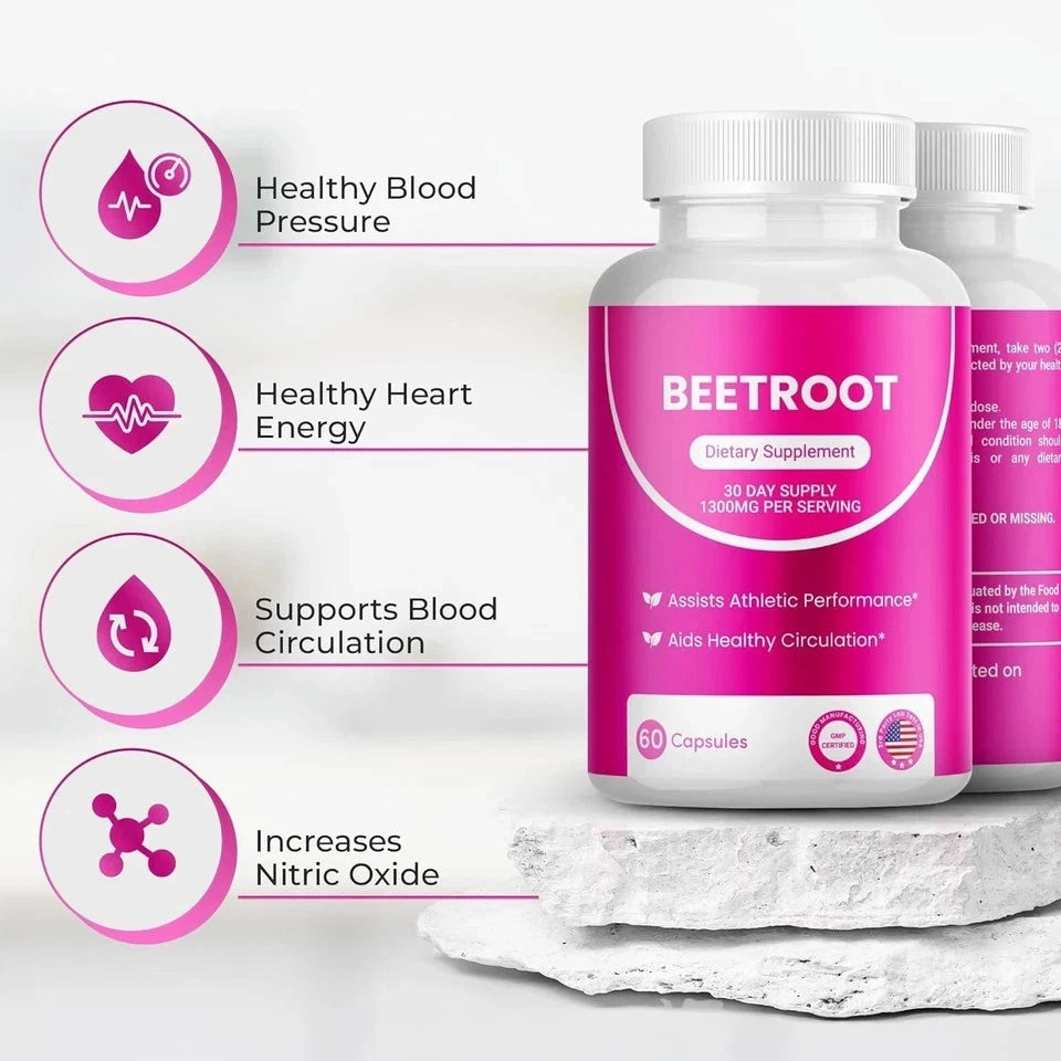 Organic Beet Root  Natural Energy Boost Blood Pressure  3PCS  (180 Capsules)