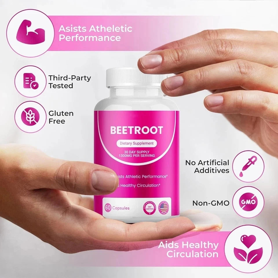 Organic Beet Root  Natural Energy Boost Blood Pressure  3PCS  (180 Capsules)