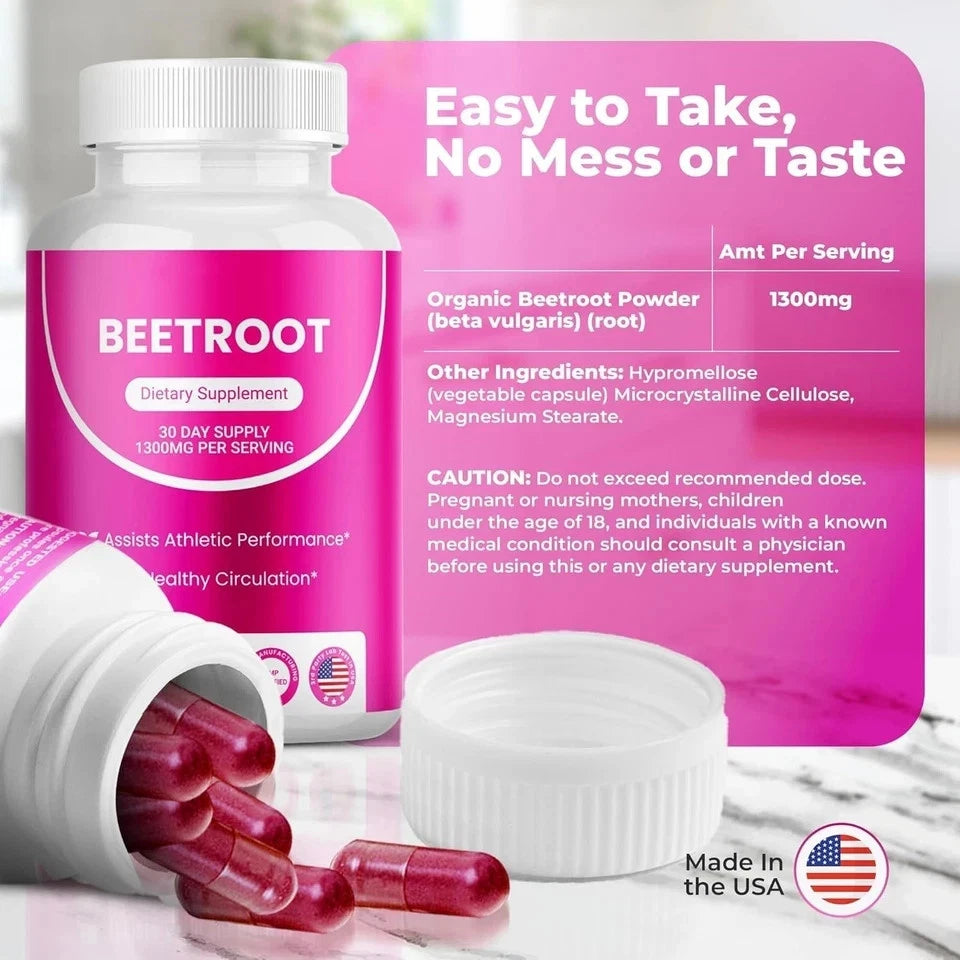 Organic Beet Root  Natural Energy Boost Blood Pressure  3PCS  (180 Capsules)