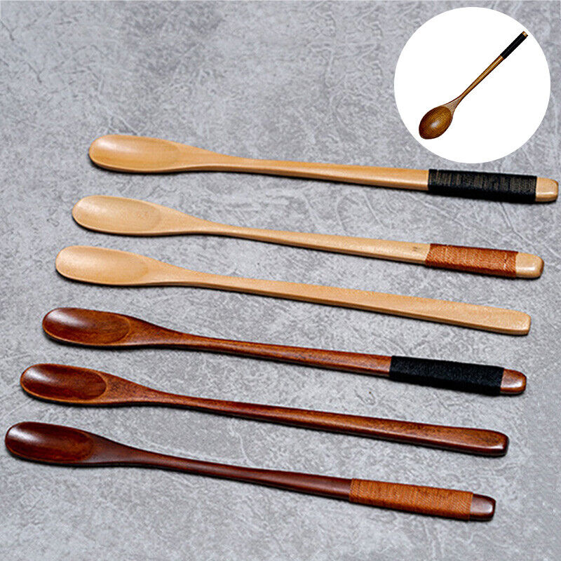 Cutlery Wooden Long Handle Spoon Coffee Teaspoon Dessert Honey Stirring Spoons